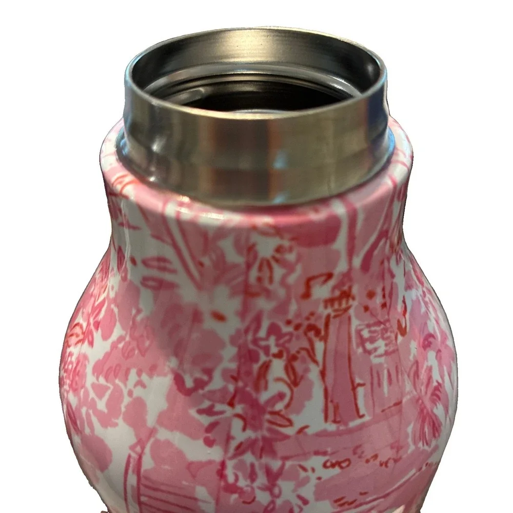 Lilly Pulitzer Seaside Scene Stainless Steel Water Bottle 20oz Pink White New